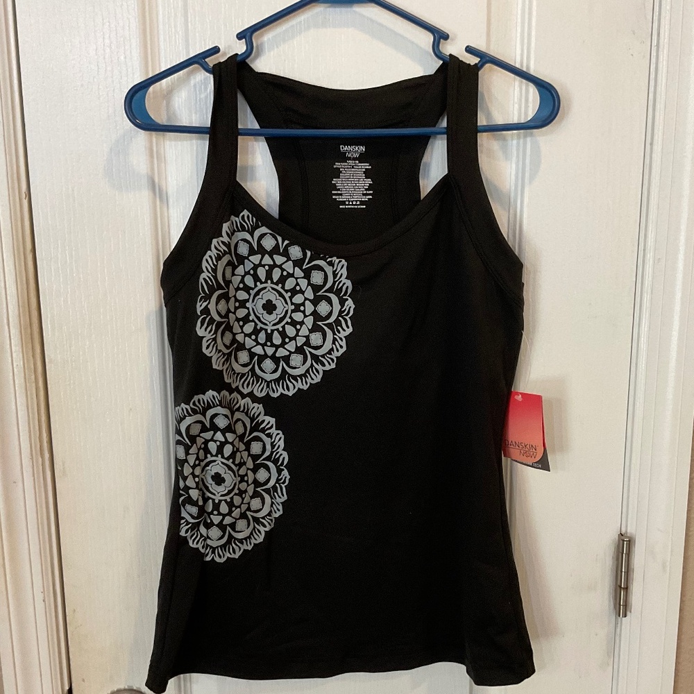 Danskin Black Gray Floral Dri-More Exercise Tank Top - Large - NWT